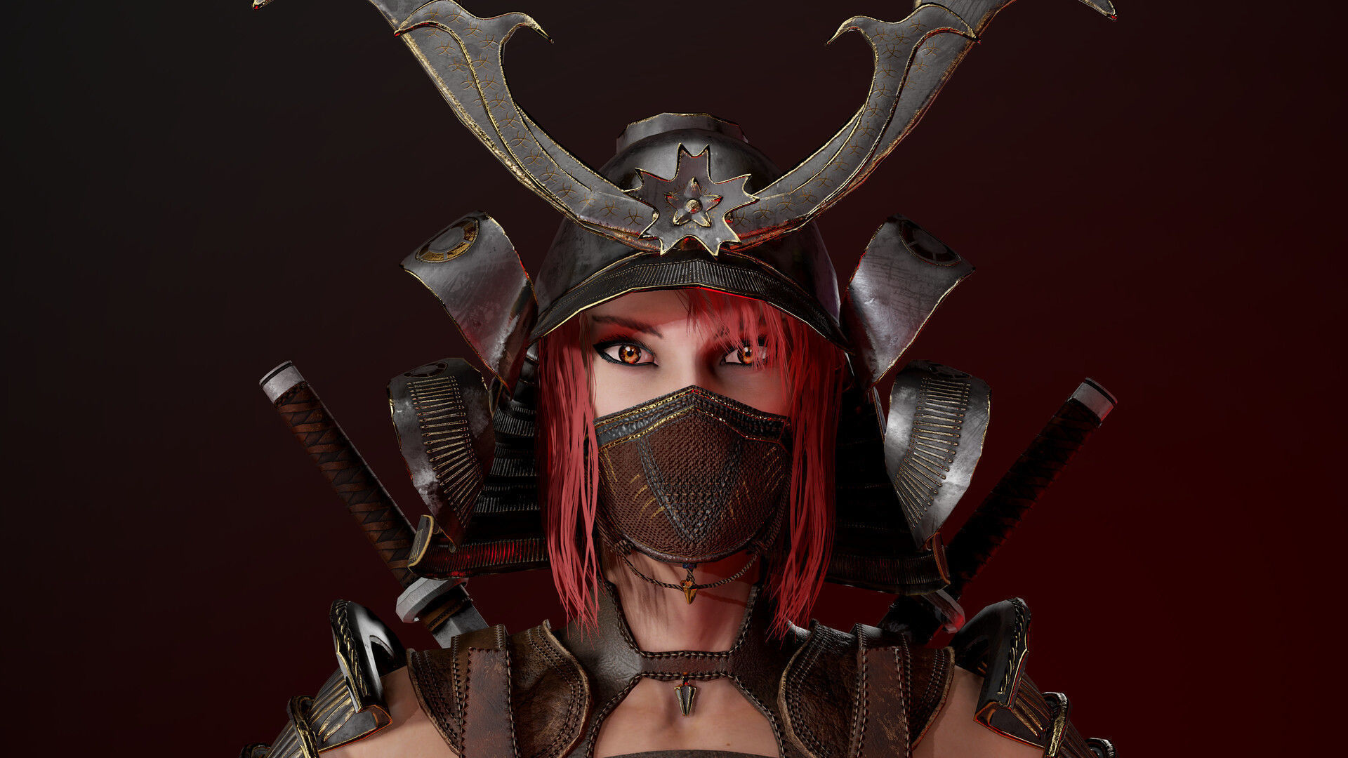 Samurai Girl Low-poly 3D model_4