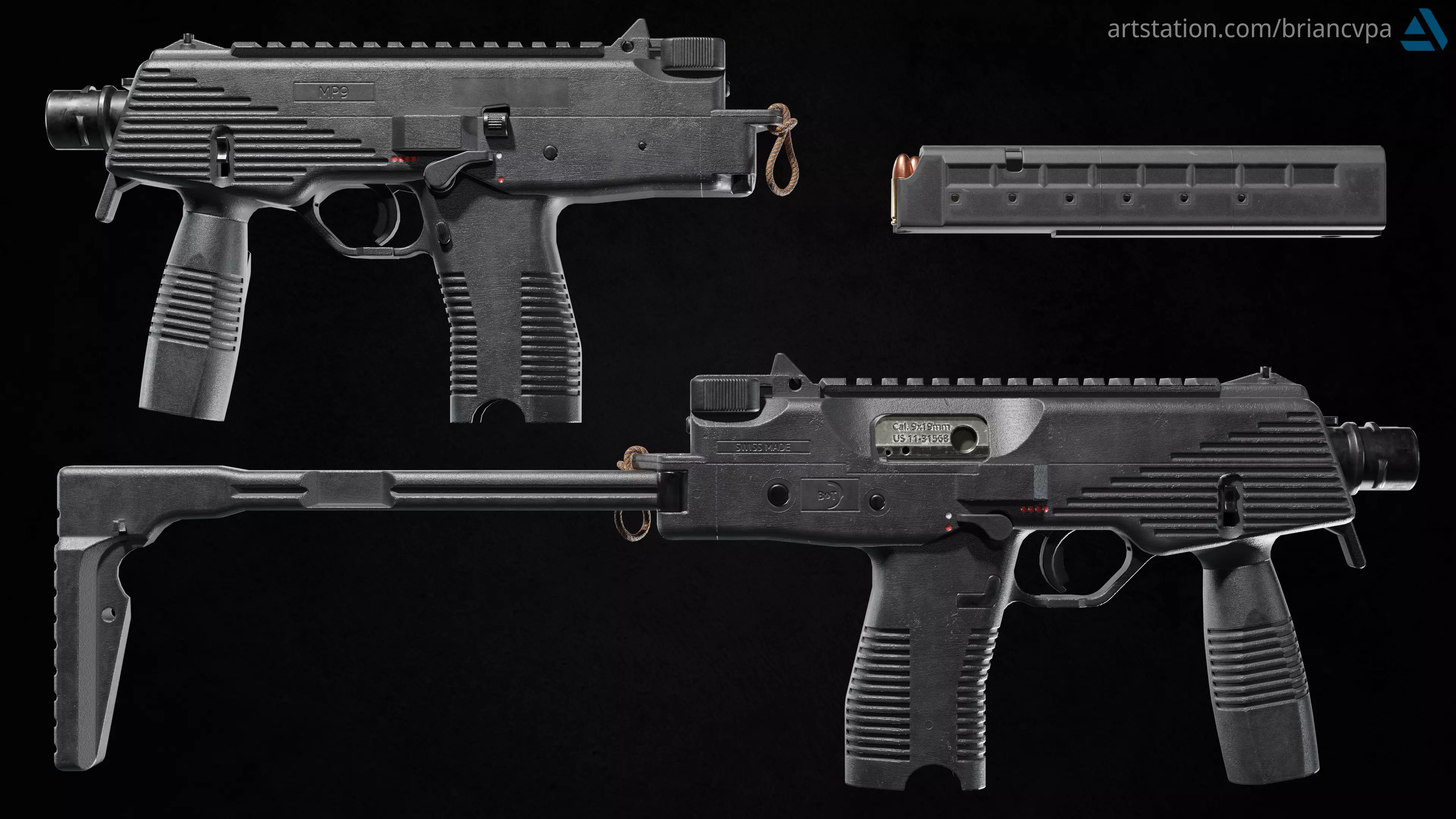 Brugger and Thomet MP9 Low-poly 3D model_0