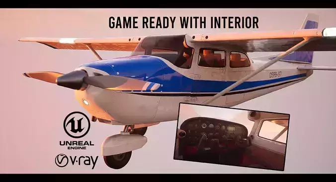 Cessna Airplane with interior Low-poly 3D model