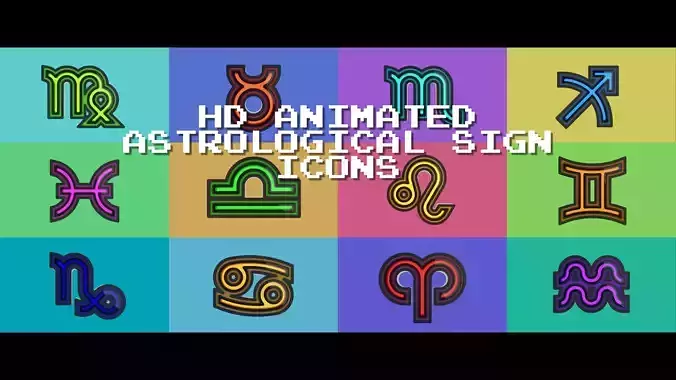 Fully Animated 3D Astrological Sign Icon Pack in HD Low-poly 3D model