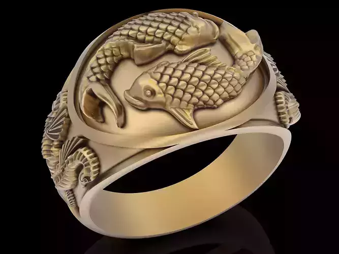 Fish seahorse ring silver gold printable jewelry 3D model 3D print model