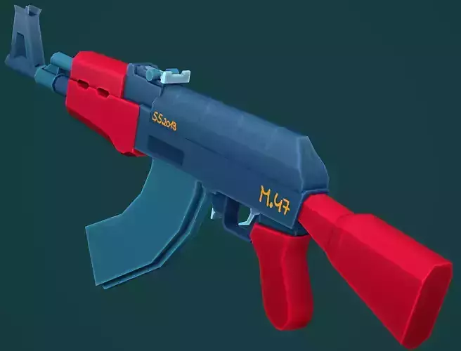Stylized AK-47 Low Poly Game Ready Low-poly 3D model