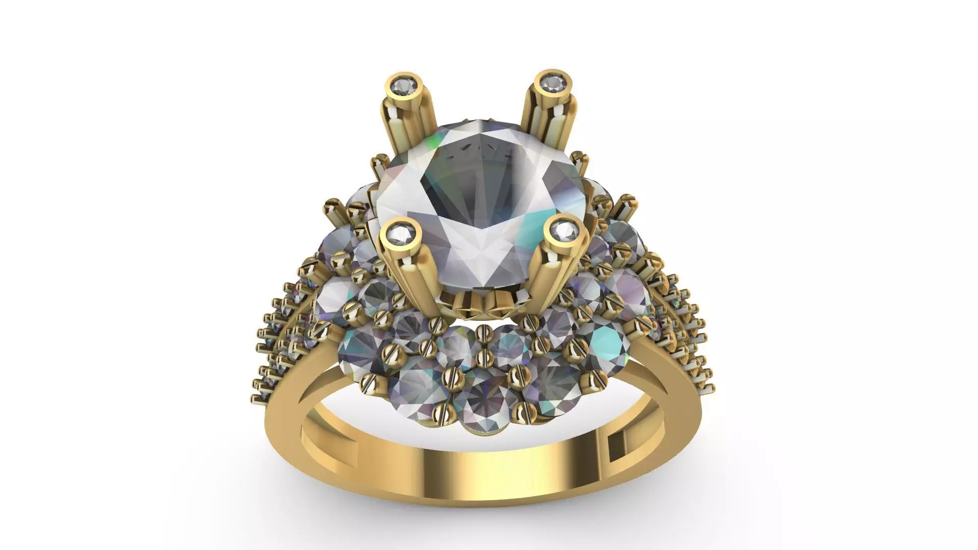 two row diamond engagement ring  stl verified 3D print model_0