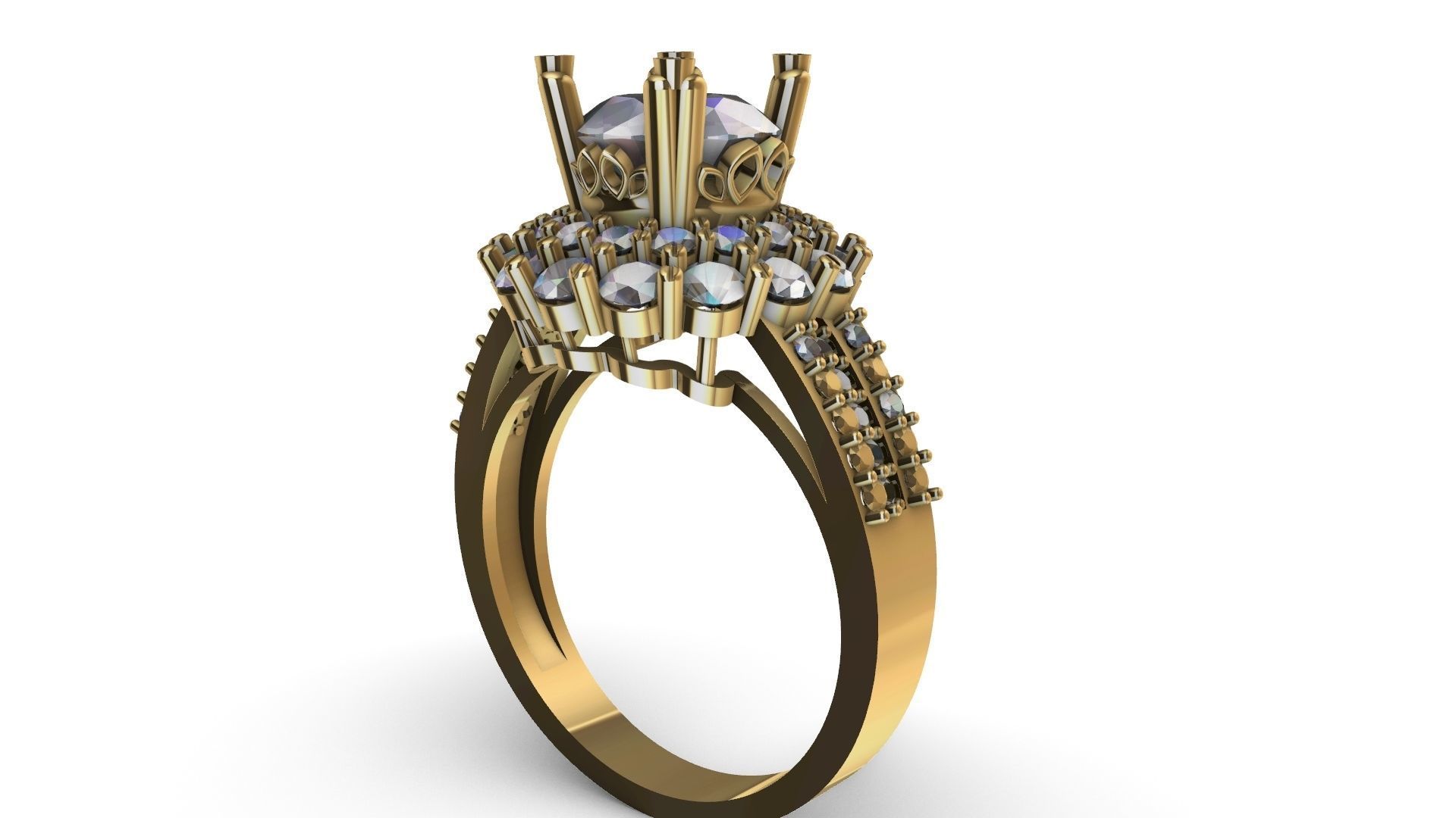 two row diamond engagement ring  stl verified 3D print model_1