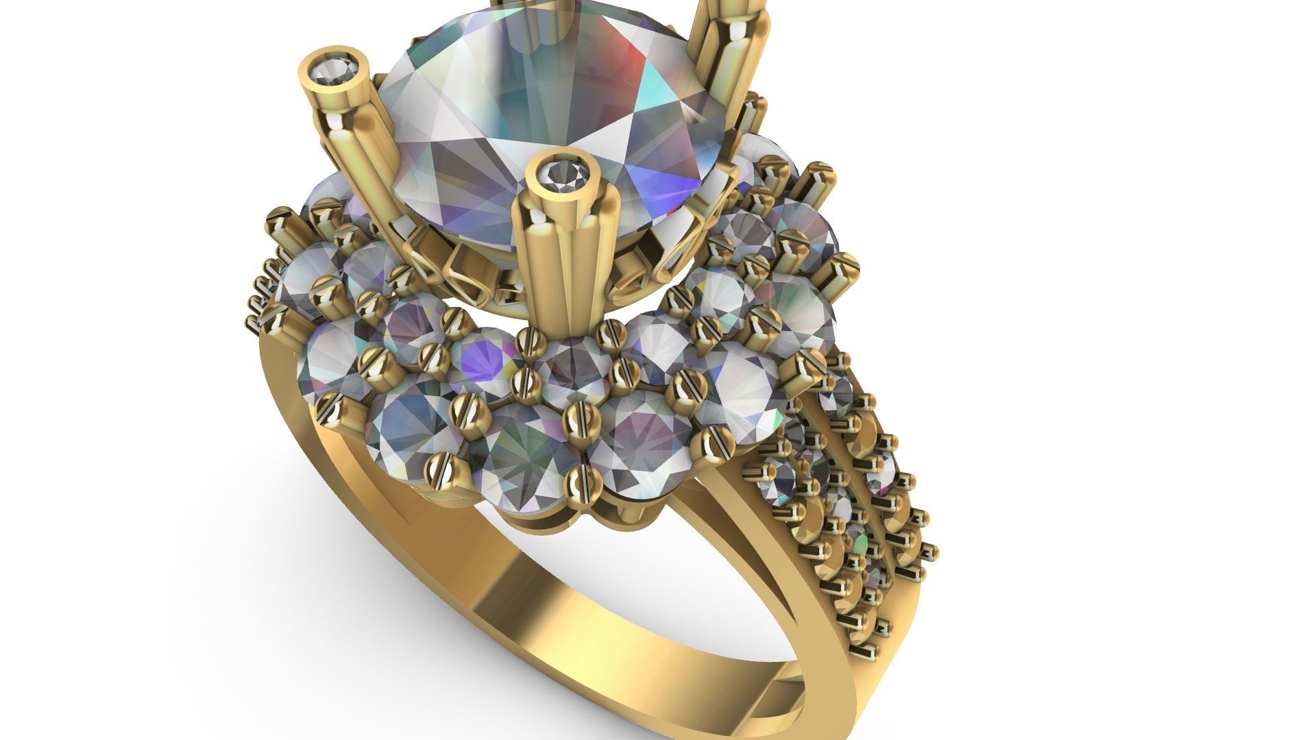 two row diamond engagement ring  stl verified 3D print model_4