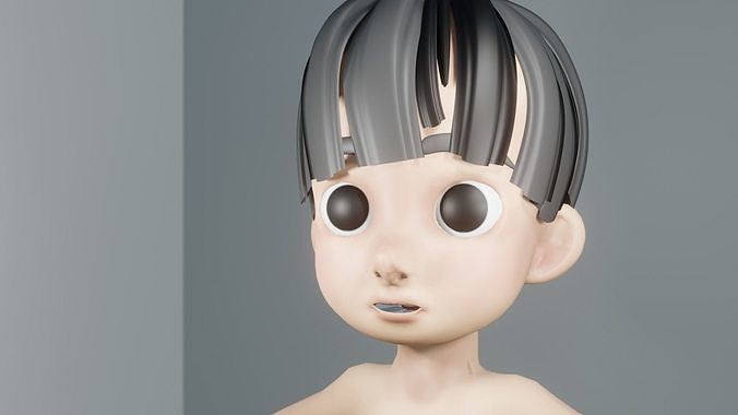 Character cartoon child with big eyes Free 3D model