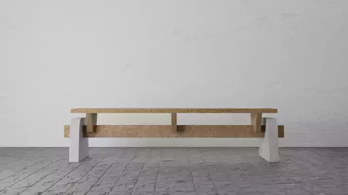 Long bench material is artificial wood concrete base 3D Low-poly 3D model