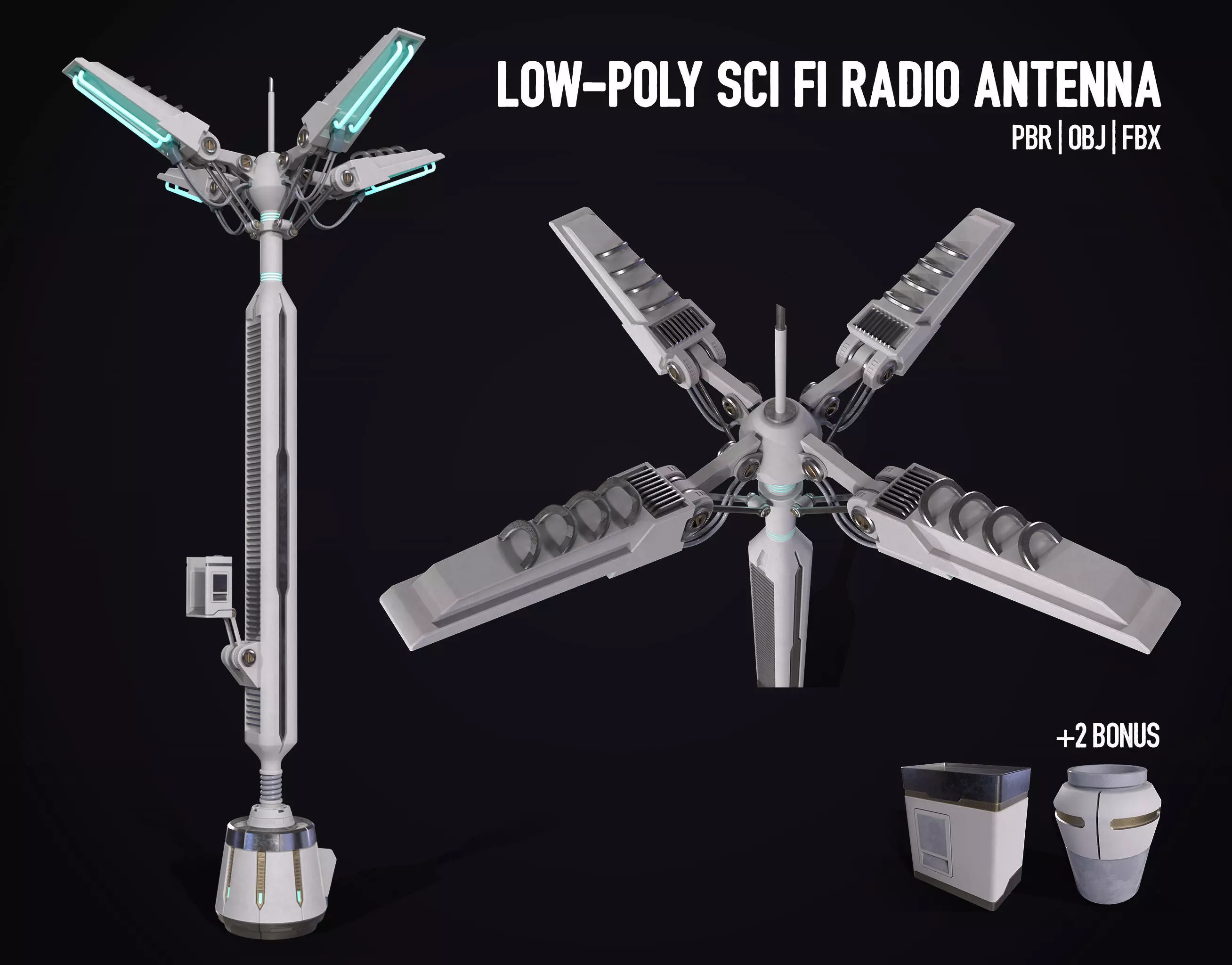 Sci-Fi radio antenna Low-poly 3D model_0