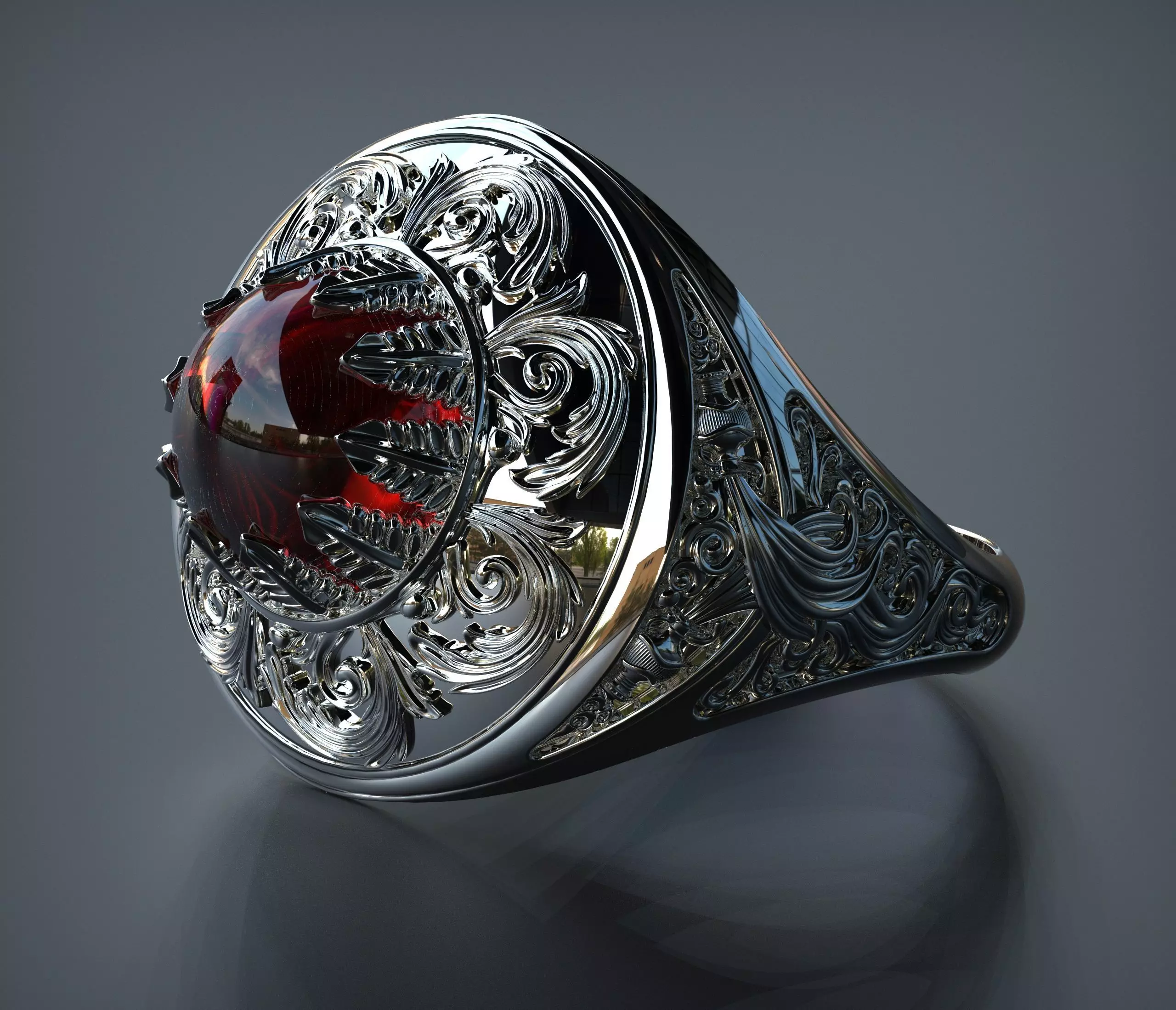 Vintage ring with cabochon 3D print model