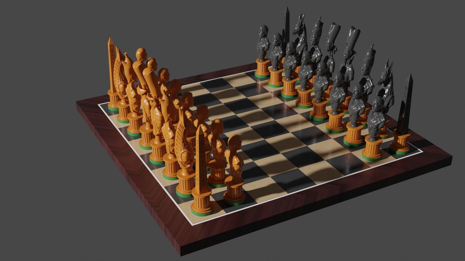3D Wooden Chess Set 3D model Egyptian set 3D model_2