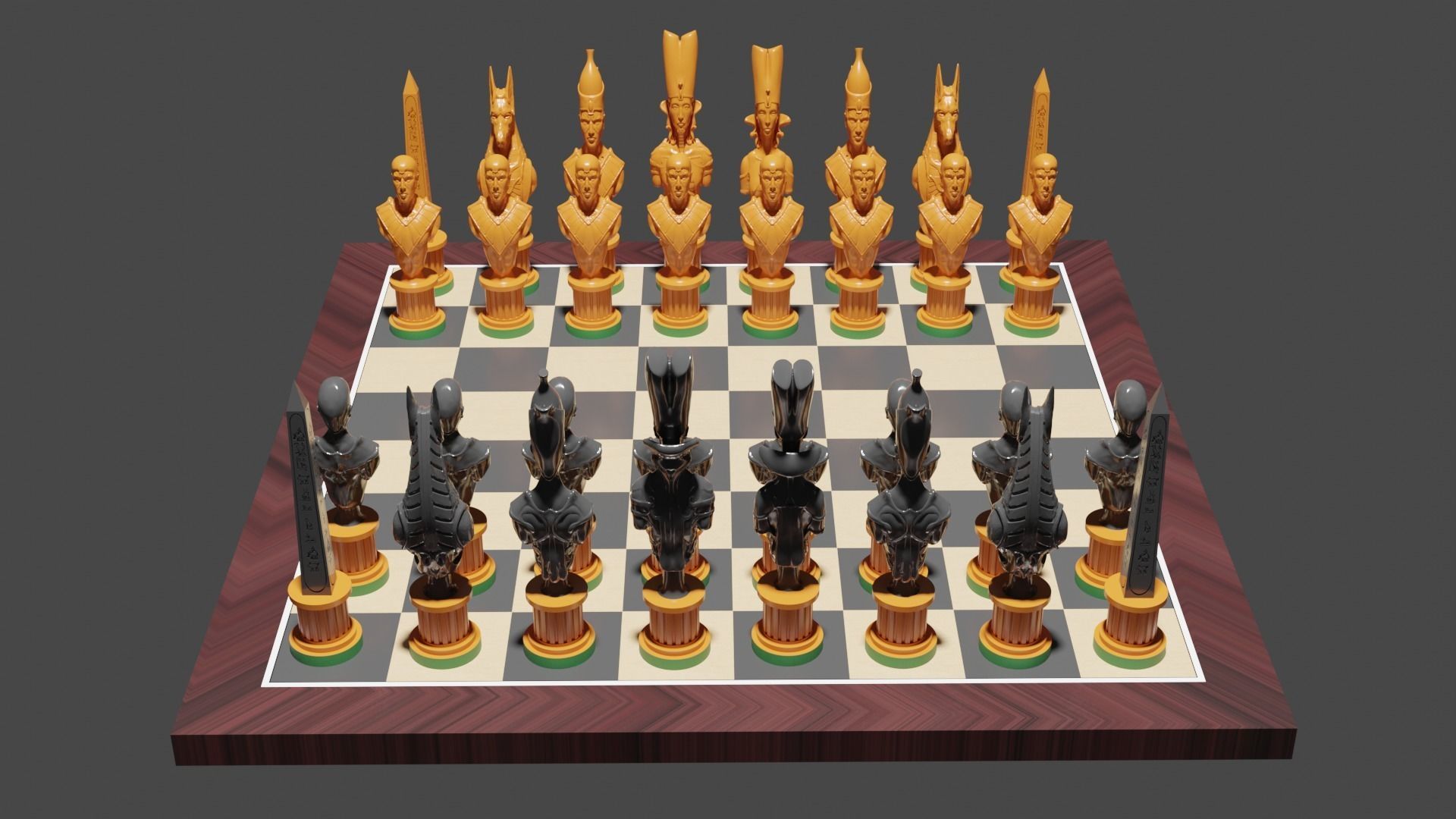 3D Wooden Chess Set 3D model Egyptian set 3D model_3