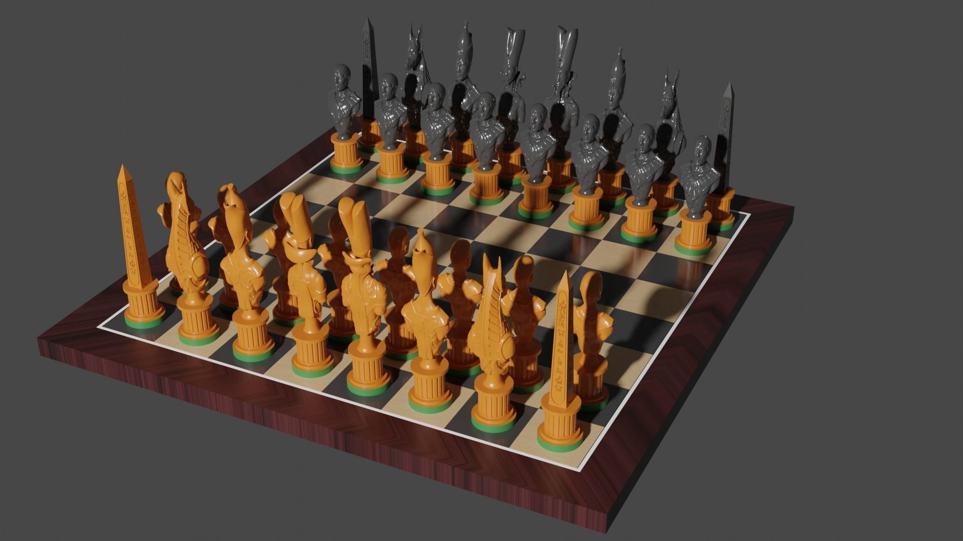 3D Wooden Chess Set 3D model Egyptian set 3D model_1