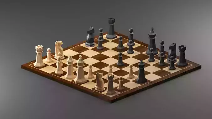 Chess board set low-poly