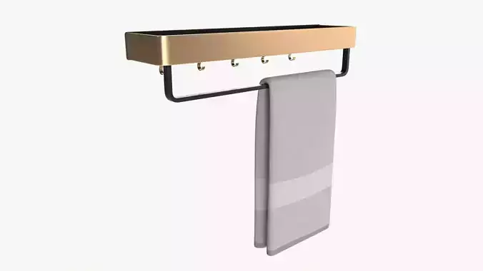 Bathroom shelf with rack and towel 3D model