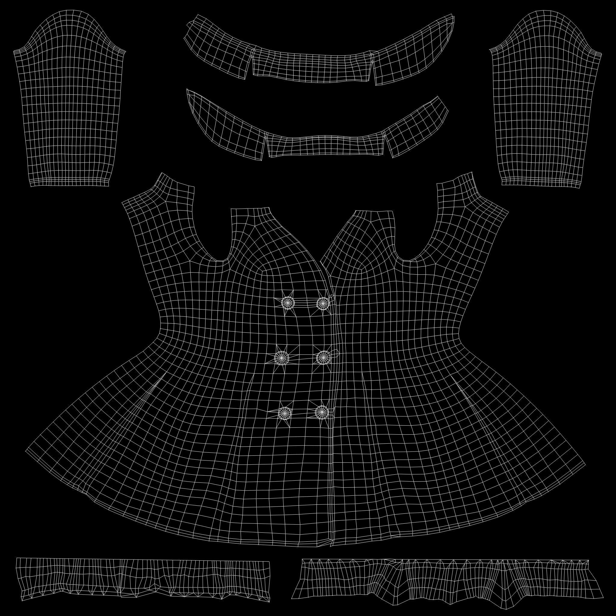 Elegant Buttoned Cream White Winter Coat With Tulle Trim Bottom Low-poly 3D model_13