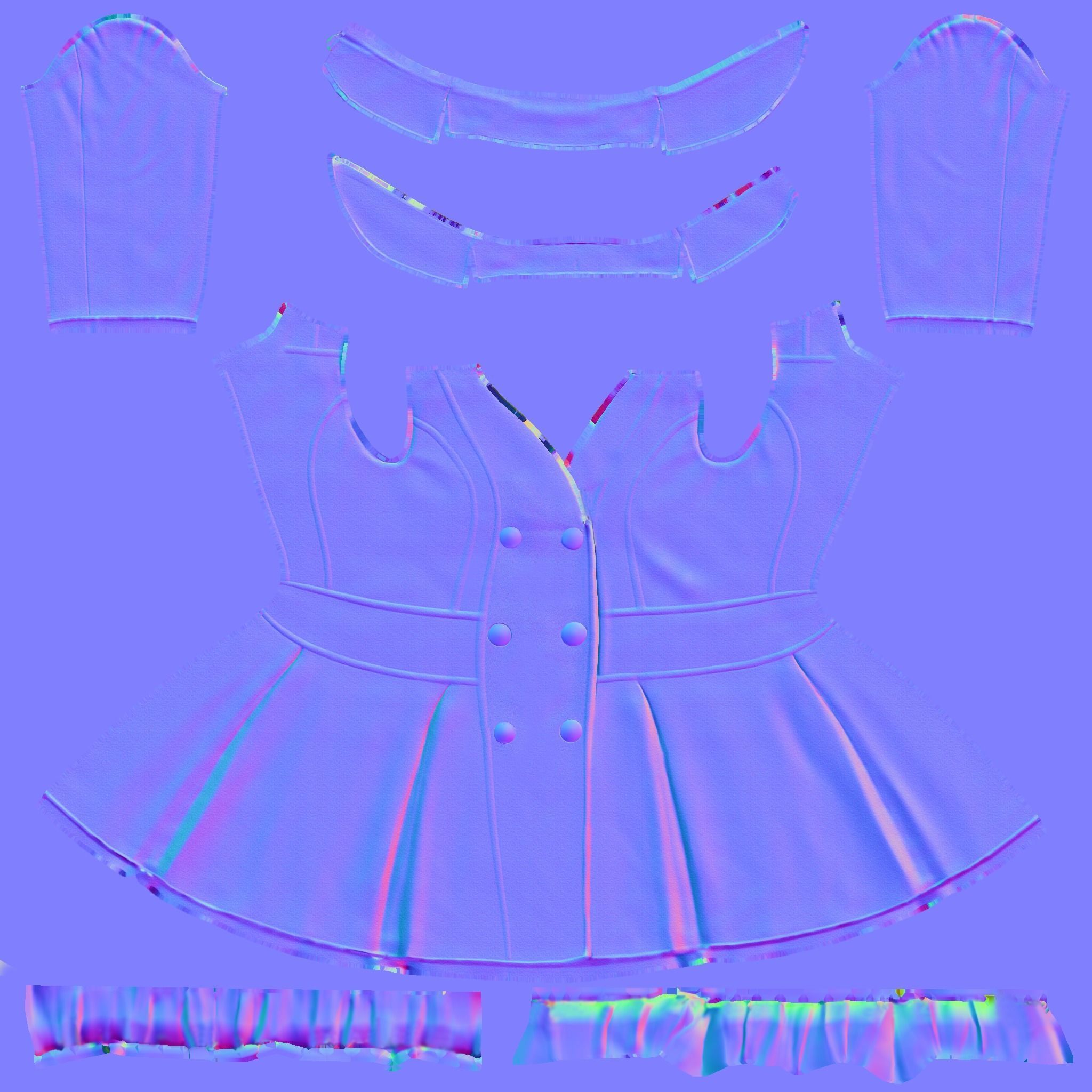 Elegant Buttoned Cream White Winter Coat With Tulle Trim Bottom Low-poly 3D model_10