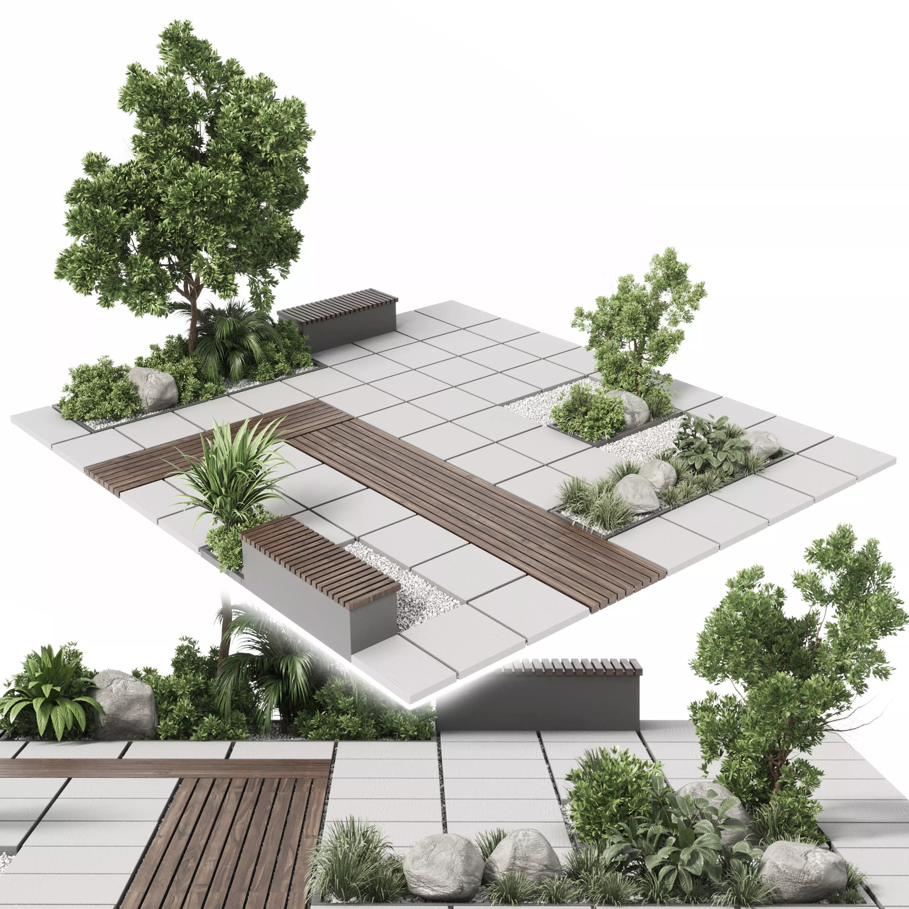 Urban Environment Urban Furniture Green Benches 3D model_0