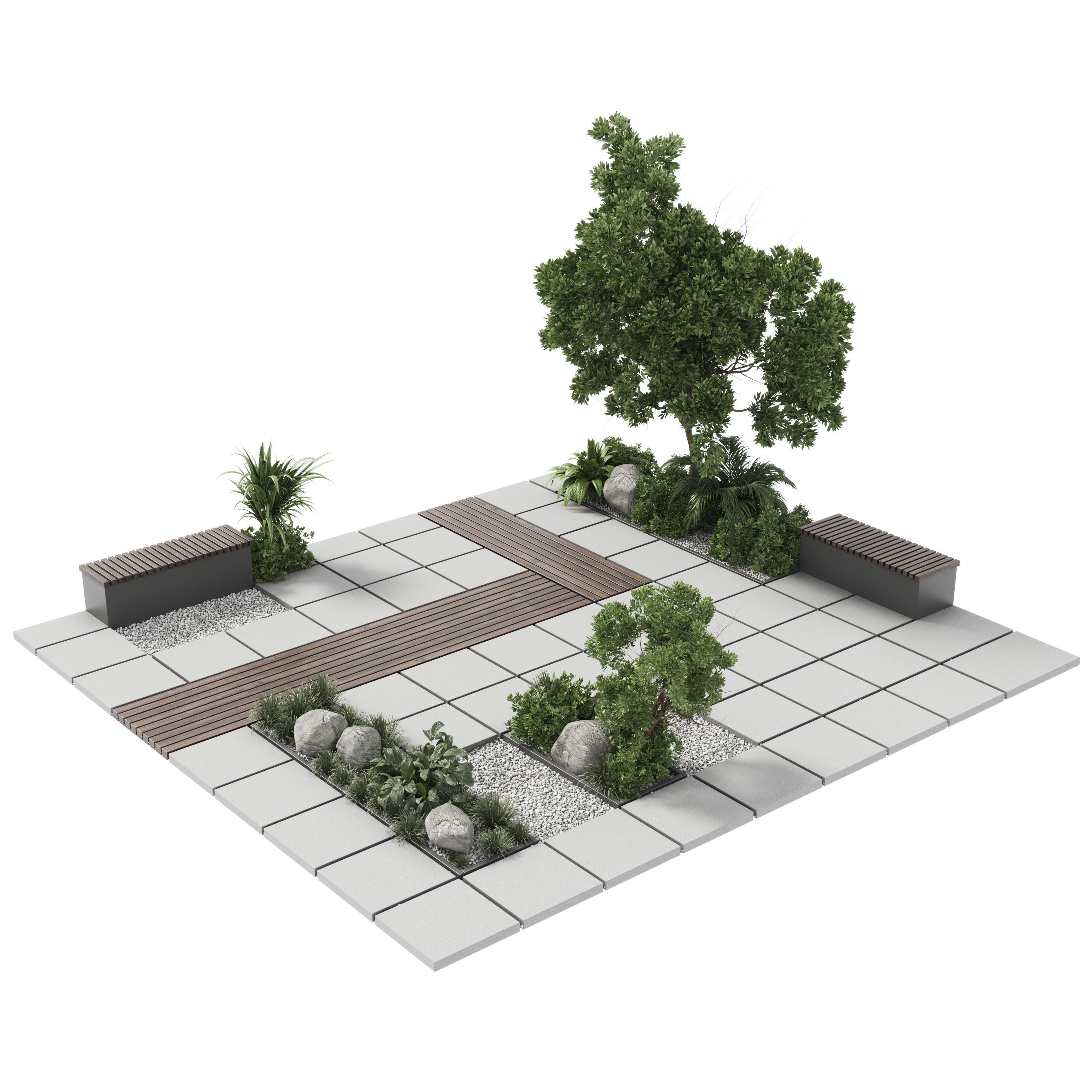 Urban Environment Urban Furniture Green Benches 3D model_2