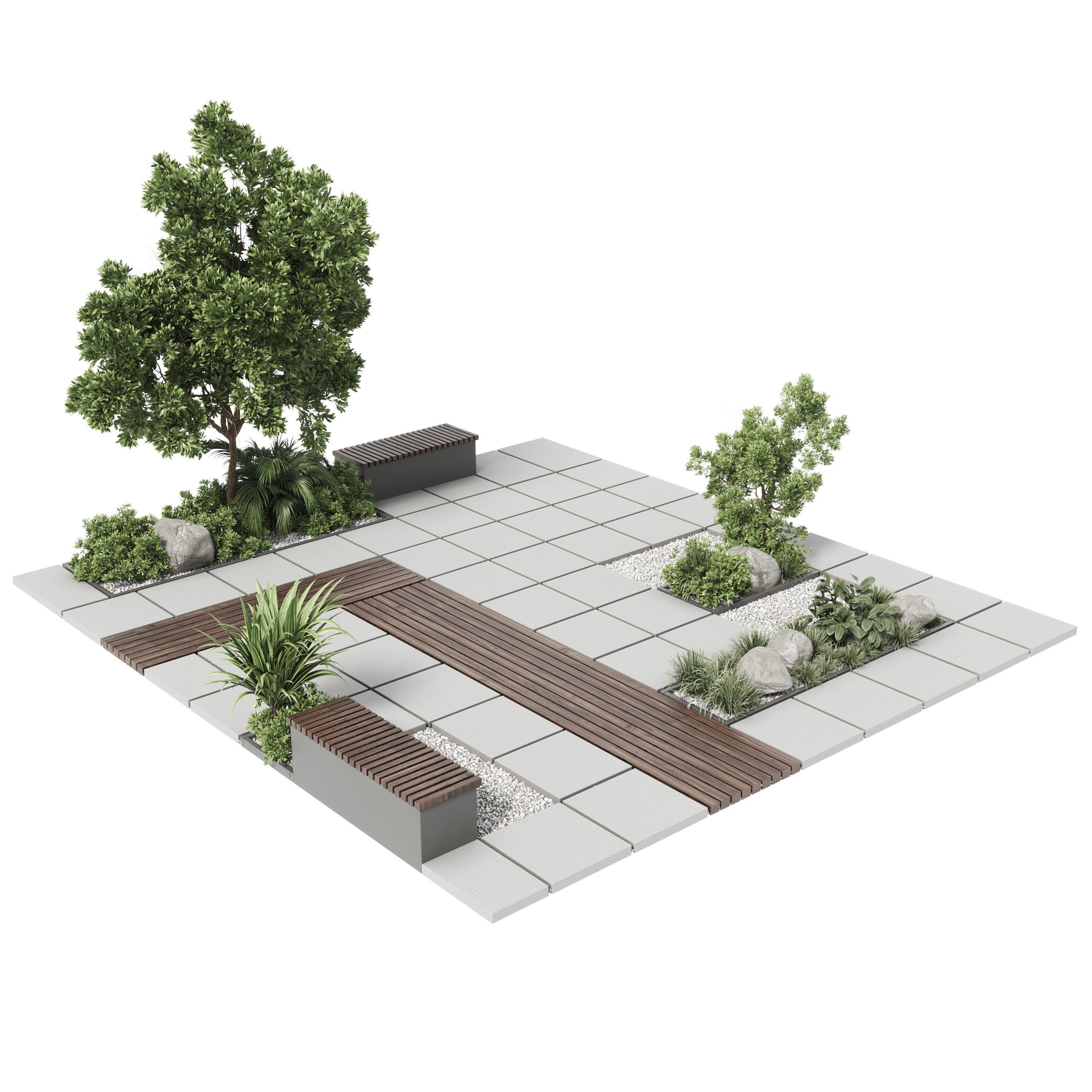 Urban Environment Urban Furniture Green Benches 3D model_1