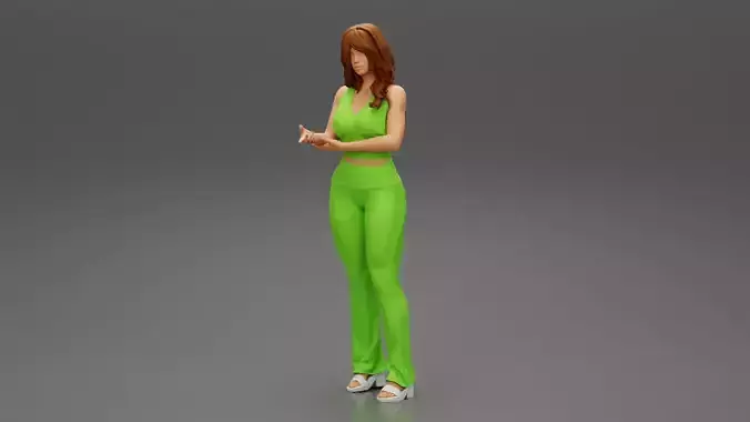 Young Woman wearing Crop Neck Top and Wide Leg Pants