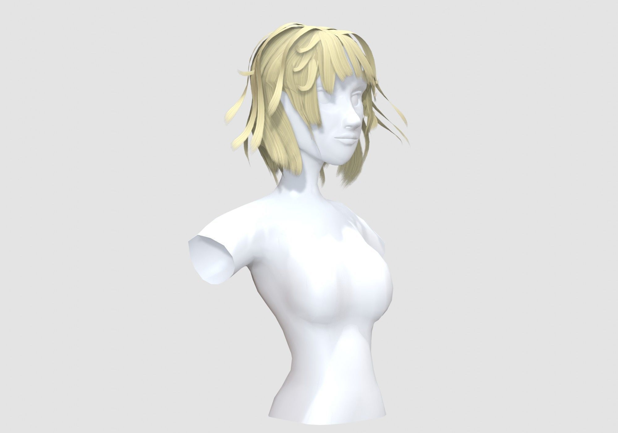 Windy Female Hairstyle 3D model_1