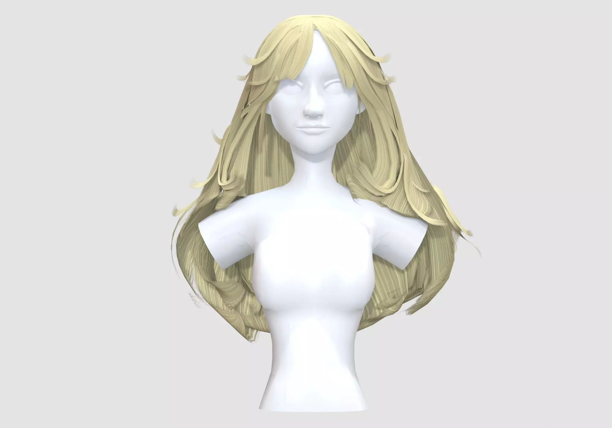 Long Female Hairstyle 3D model_0