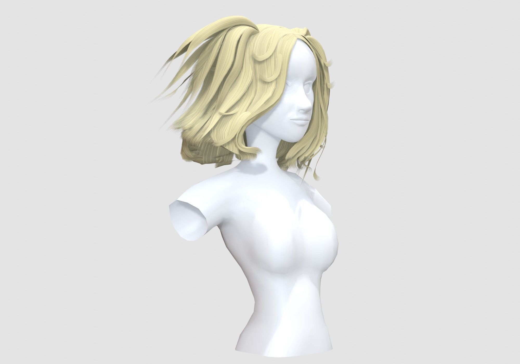 Female Cute Hairstyle 3D model_1