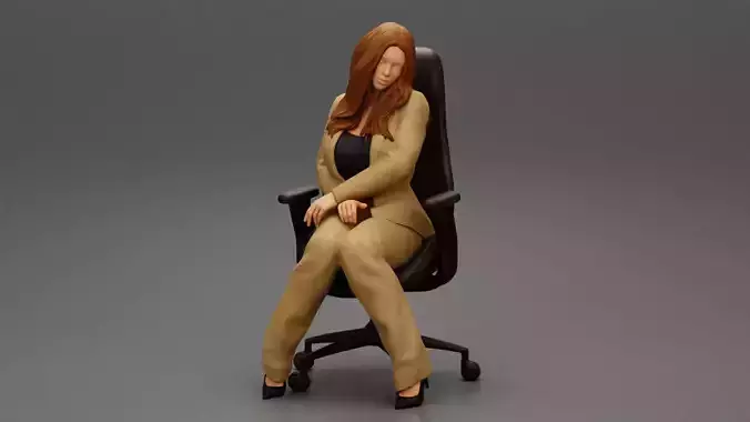 Beautiful Woman Sitting On A Office Chair in long hair