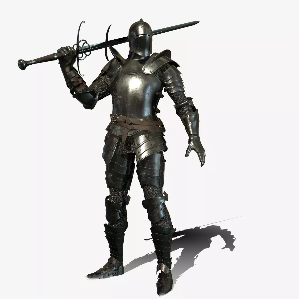 Knight in armor holding sword Low-poly 3D model_0