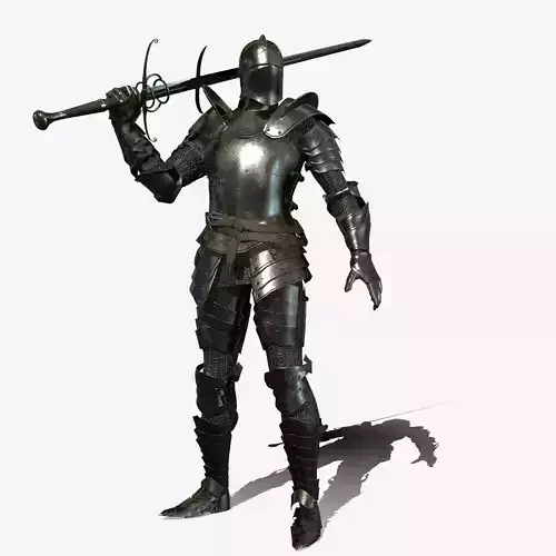 Knight in armor holding sword Low-poly 3D model