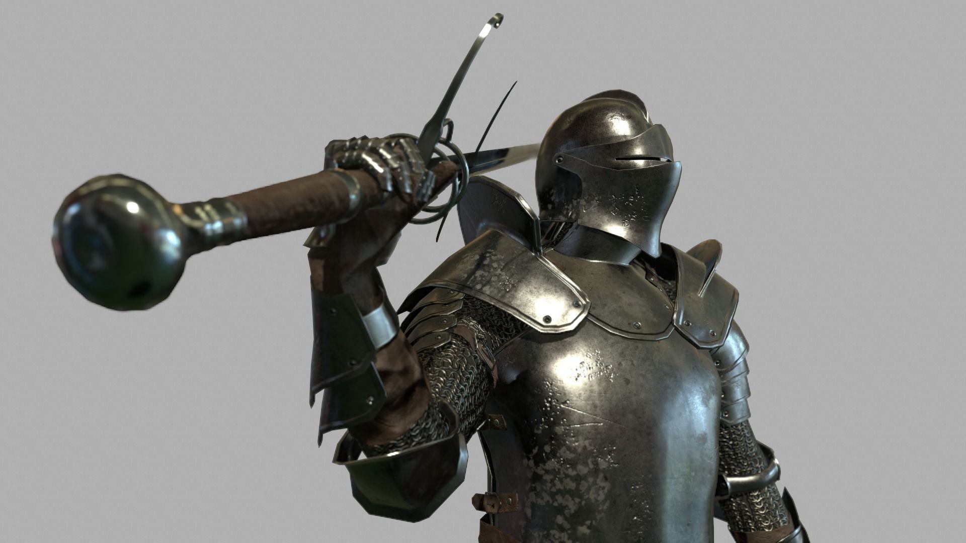 Knight in armor holding sword Low-poly 3D model_8