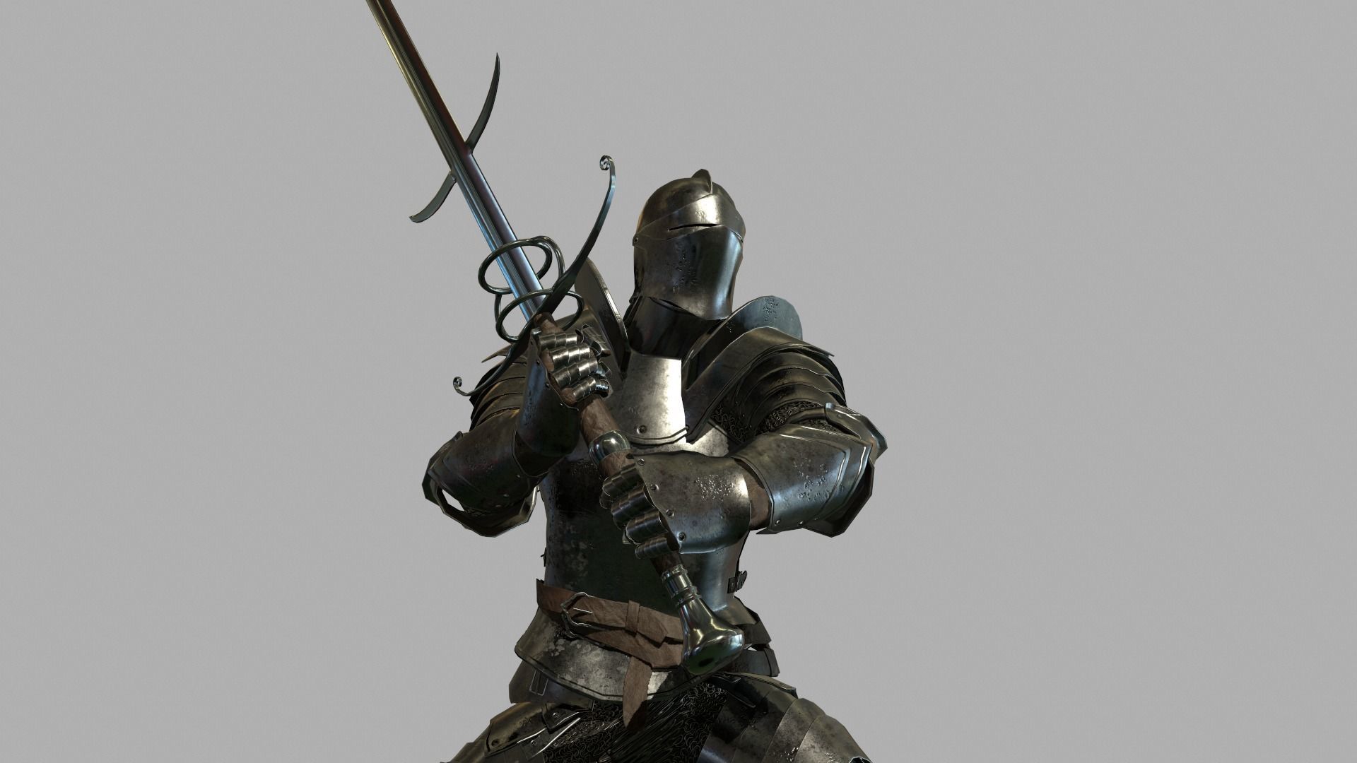 Knight in armor holding sword Low-poly 3D model_14
