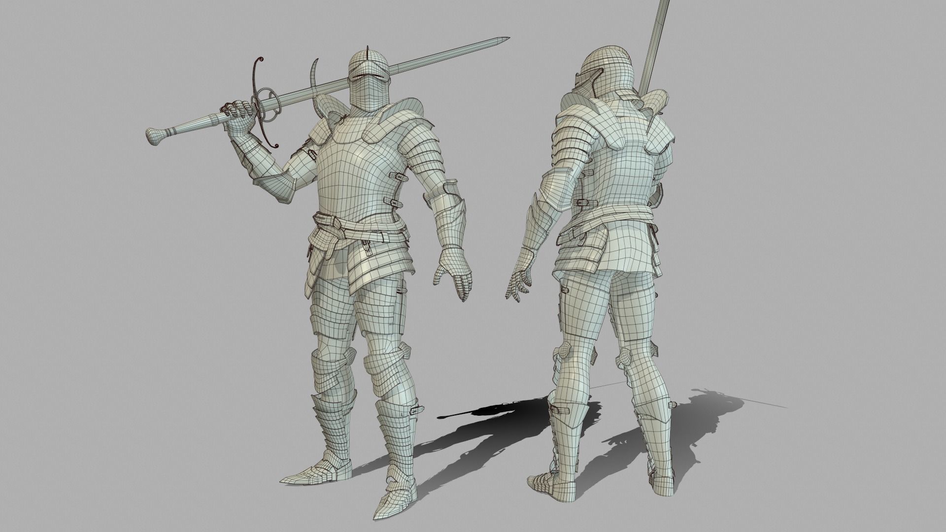 Knight in armor holding sword Low-poly 3D model_18
