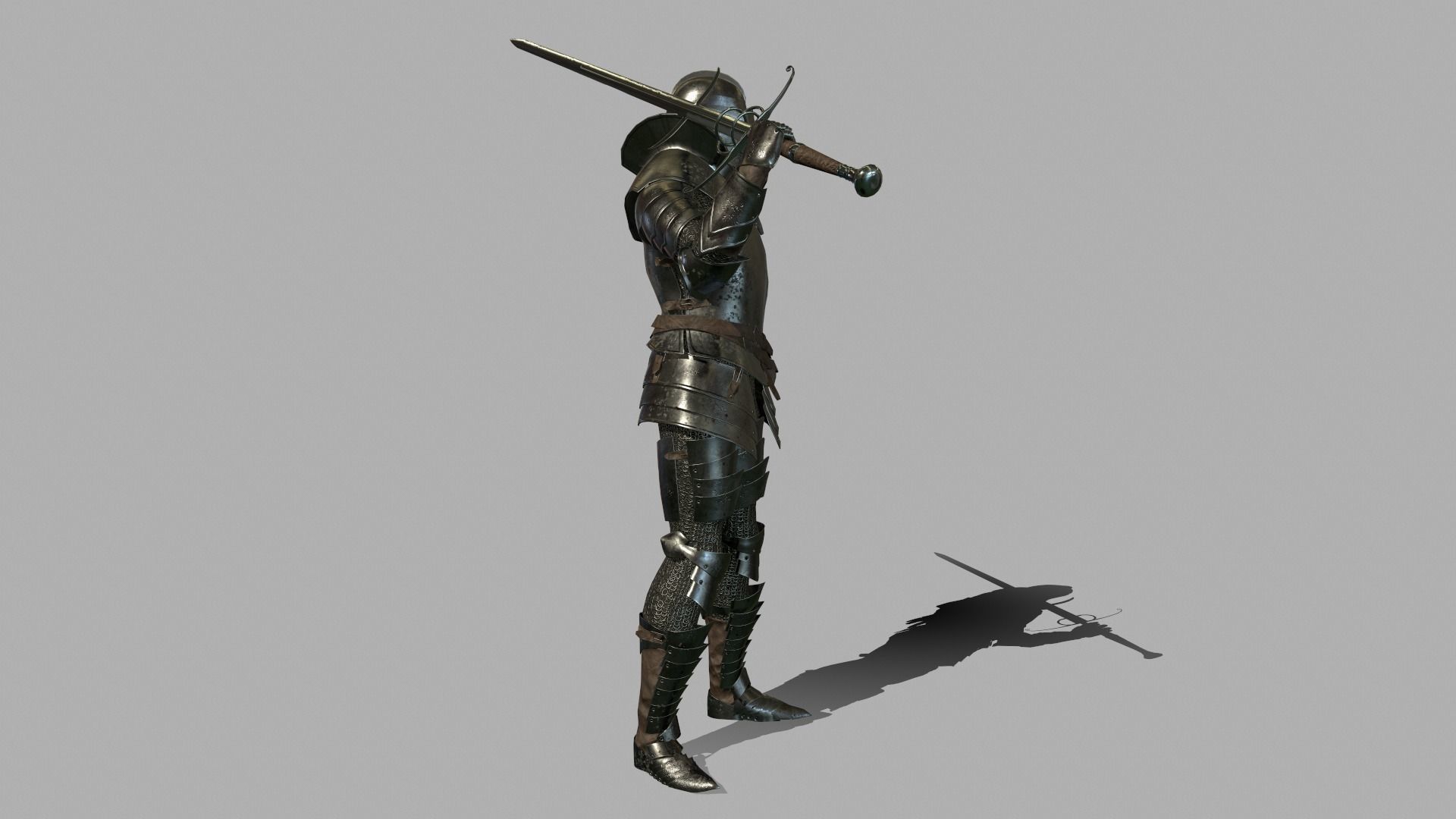 Knight in armor holding sword Low-poly 3D model_4