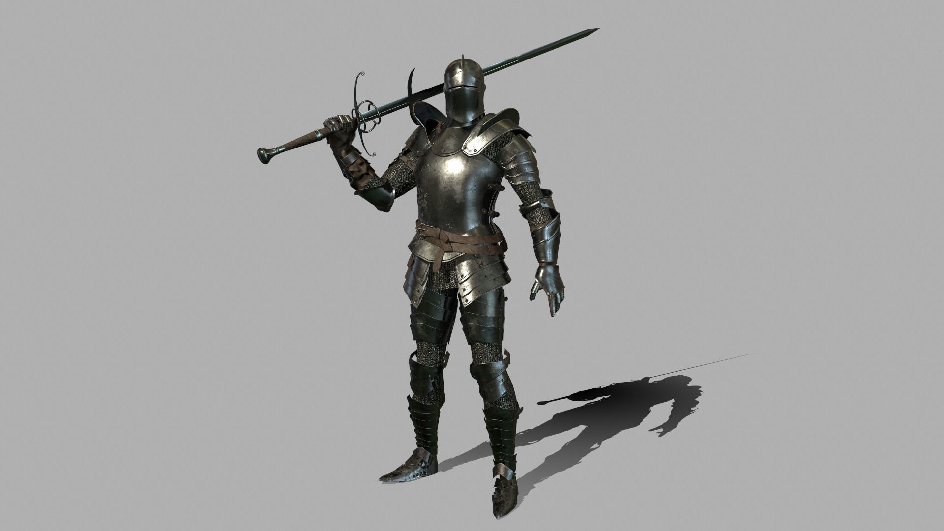 Knight in armor holding sword Low-poly 3D model_16