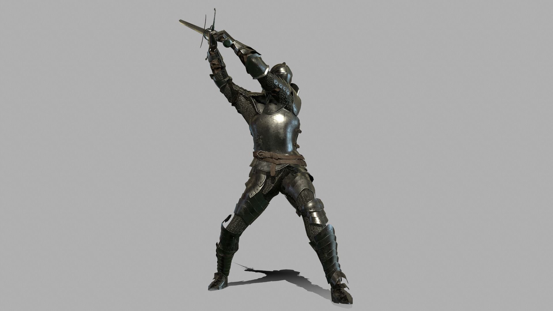 Knight in armor holding sword Low-poly 3D model_13