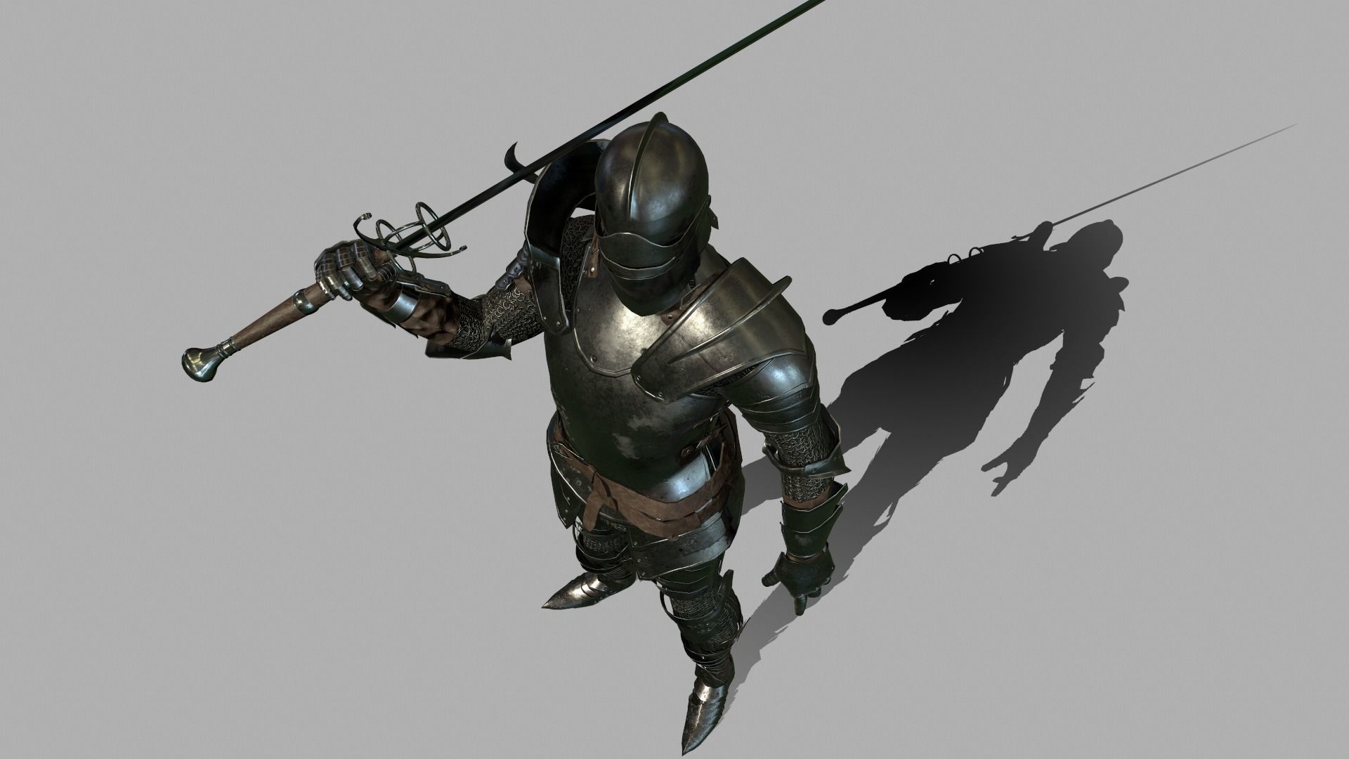 Knight in armor holding sword Low-poly 3D model_6