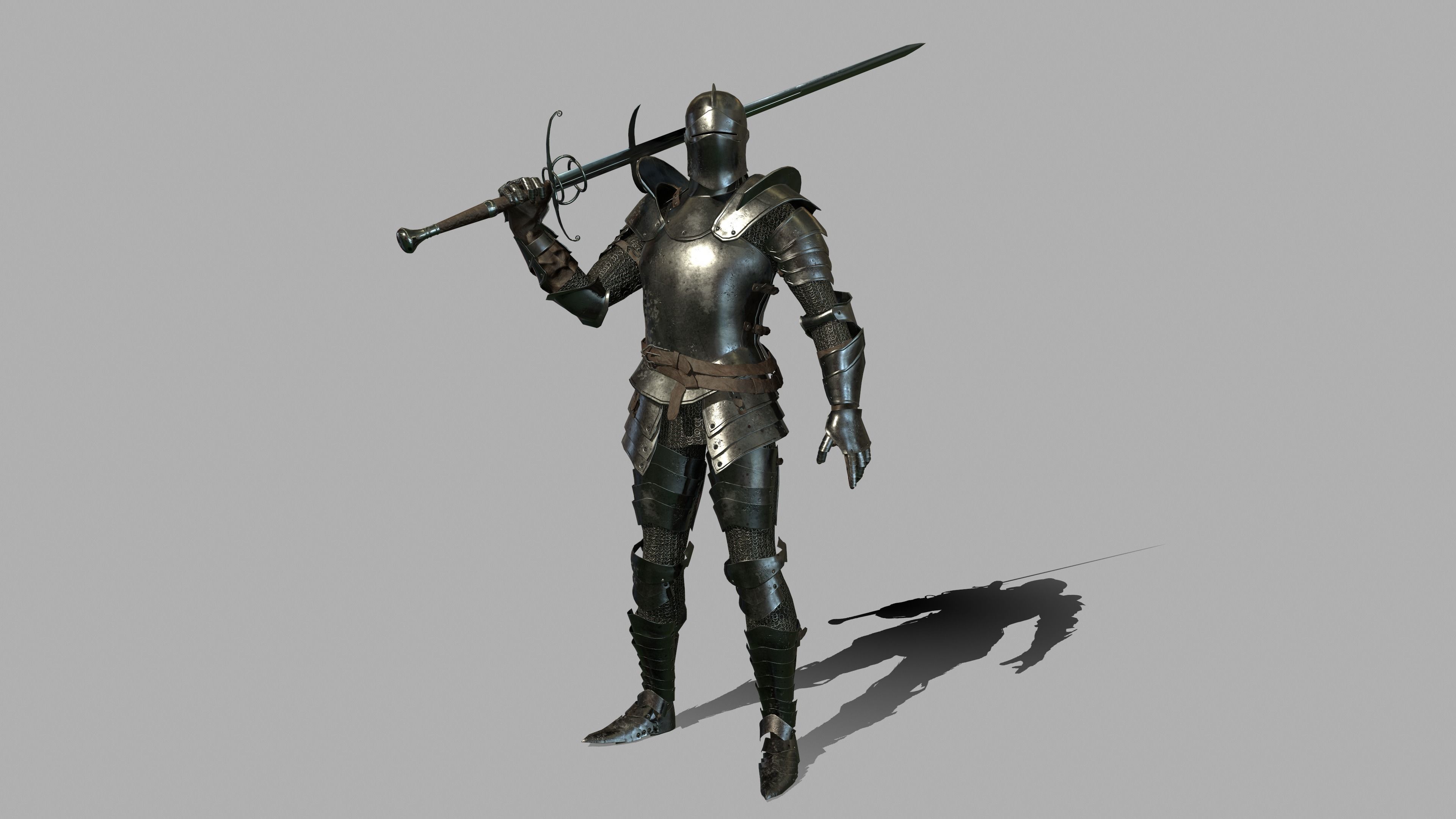 Knight in armor holding sword Low-poly 3D model_2