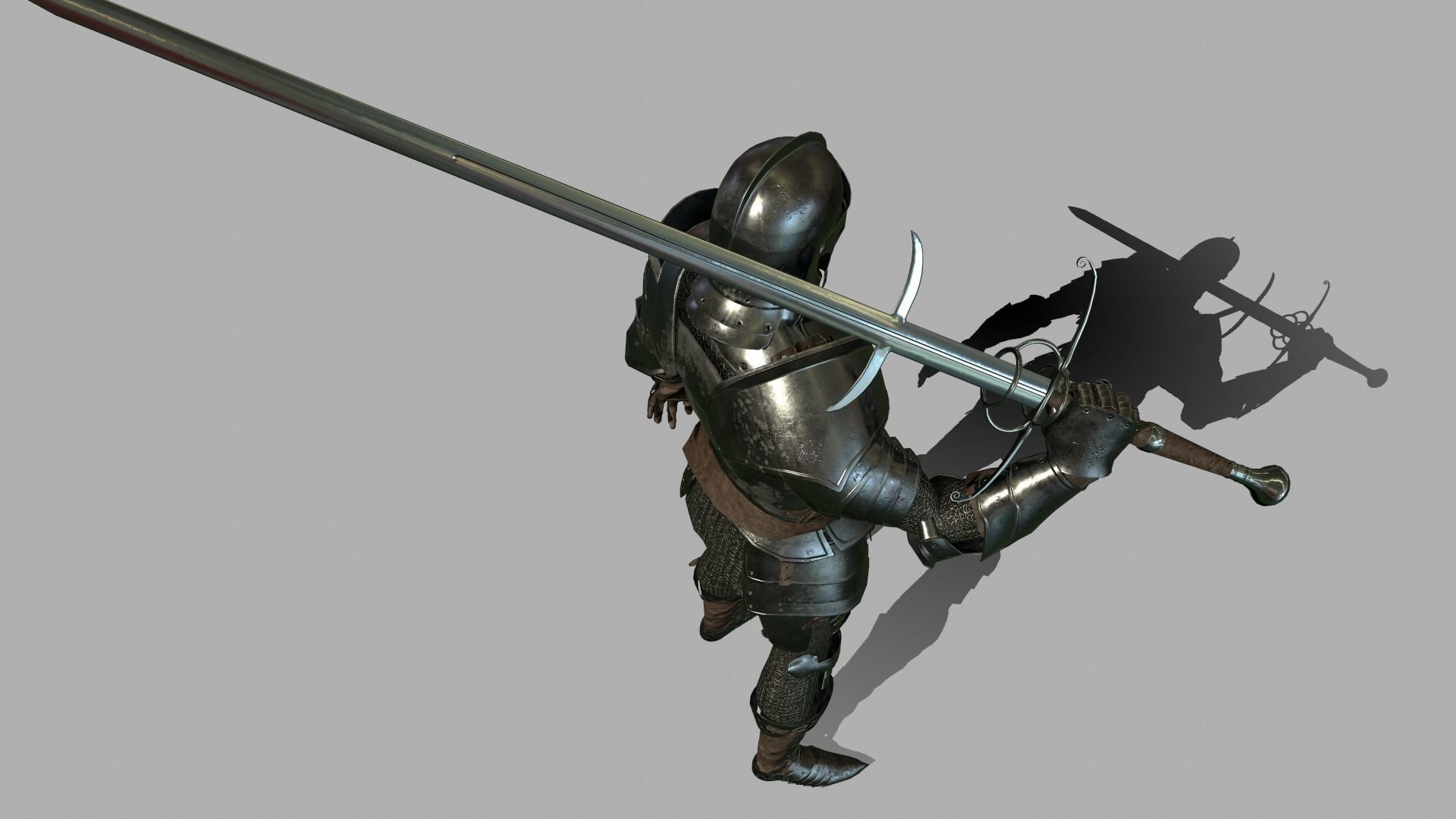 Knight in armor holding sword Low-poly 3D model_7