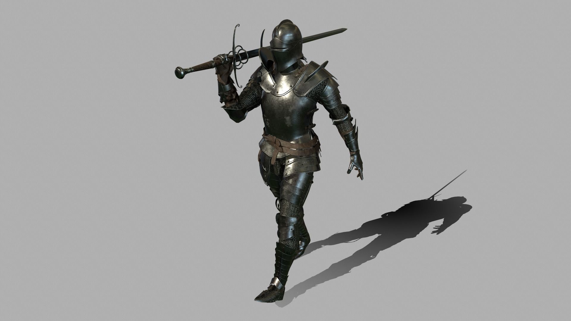 Knight in armor holding sword Low-poly 3D model_11