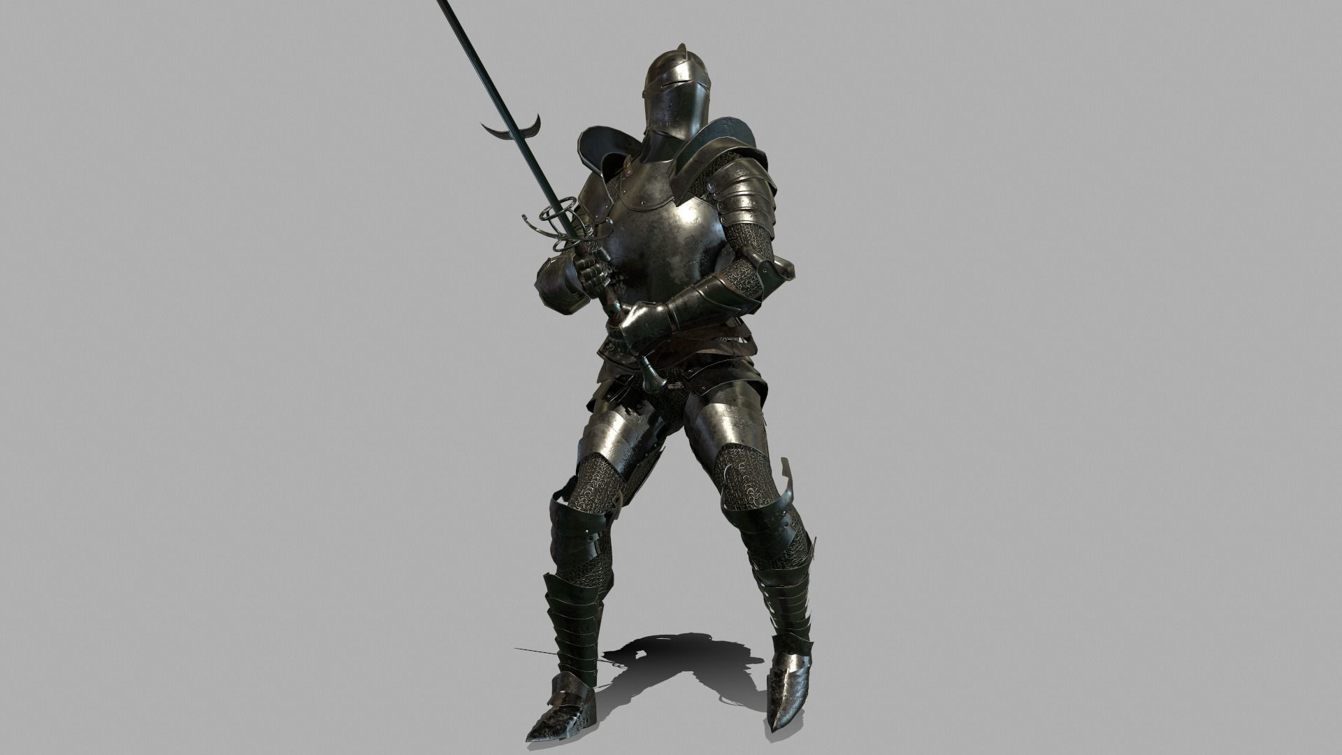 Knight in armor holding sword Low-poly 3D model_10