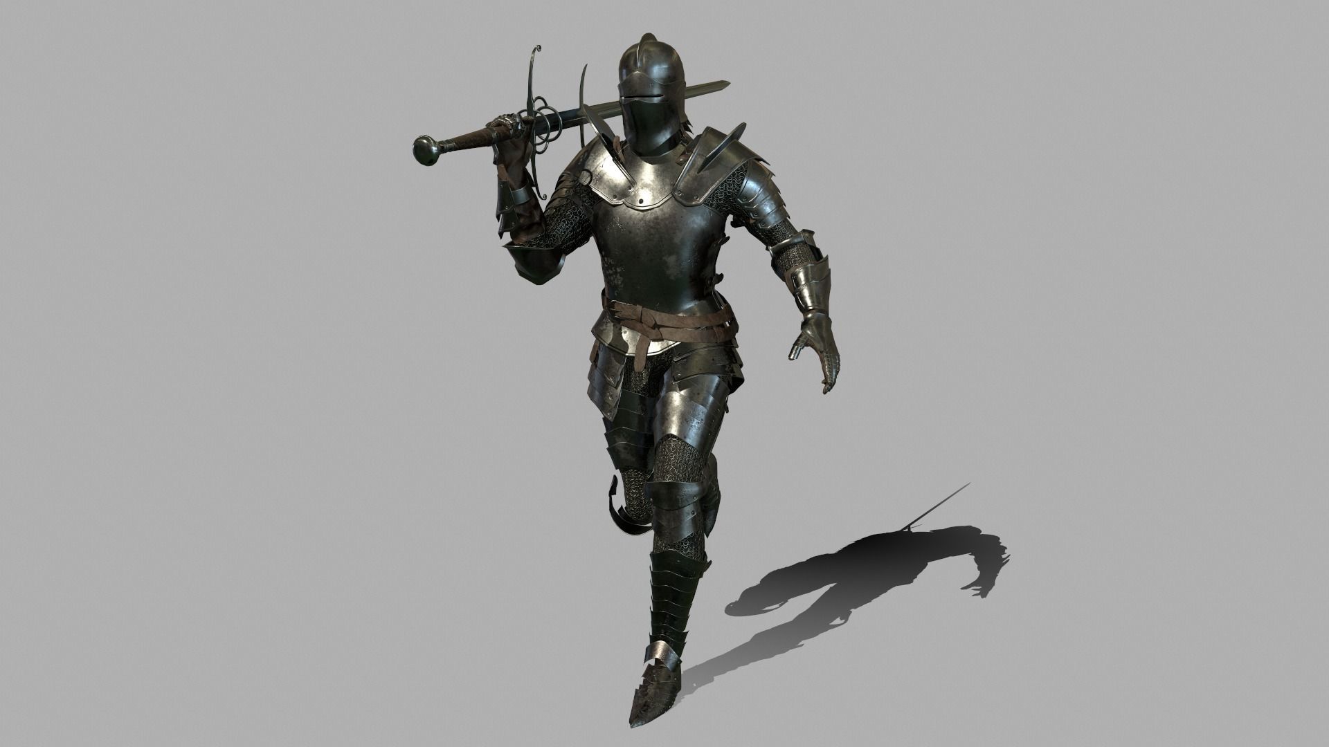 Knight in armor holding sword Low-poly 3D model_17