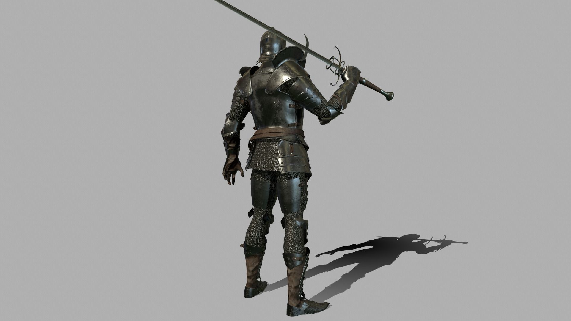 Knight in armor holding sword Low-poly 3D model_3