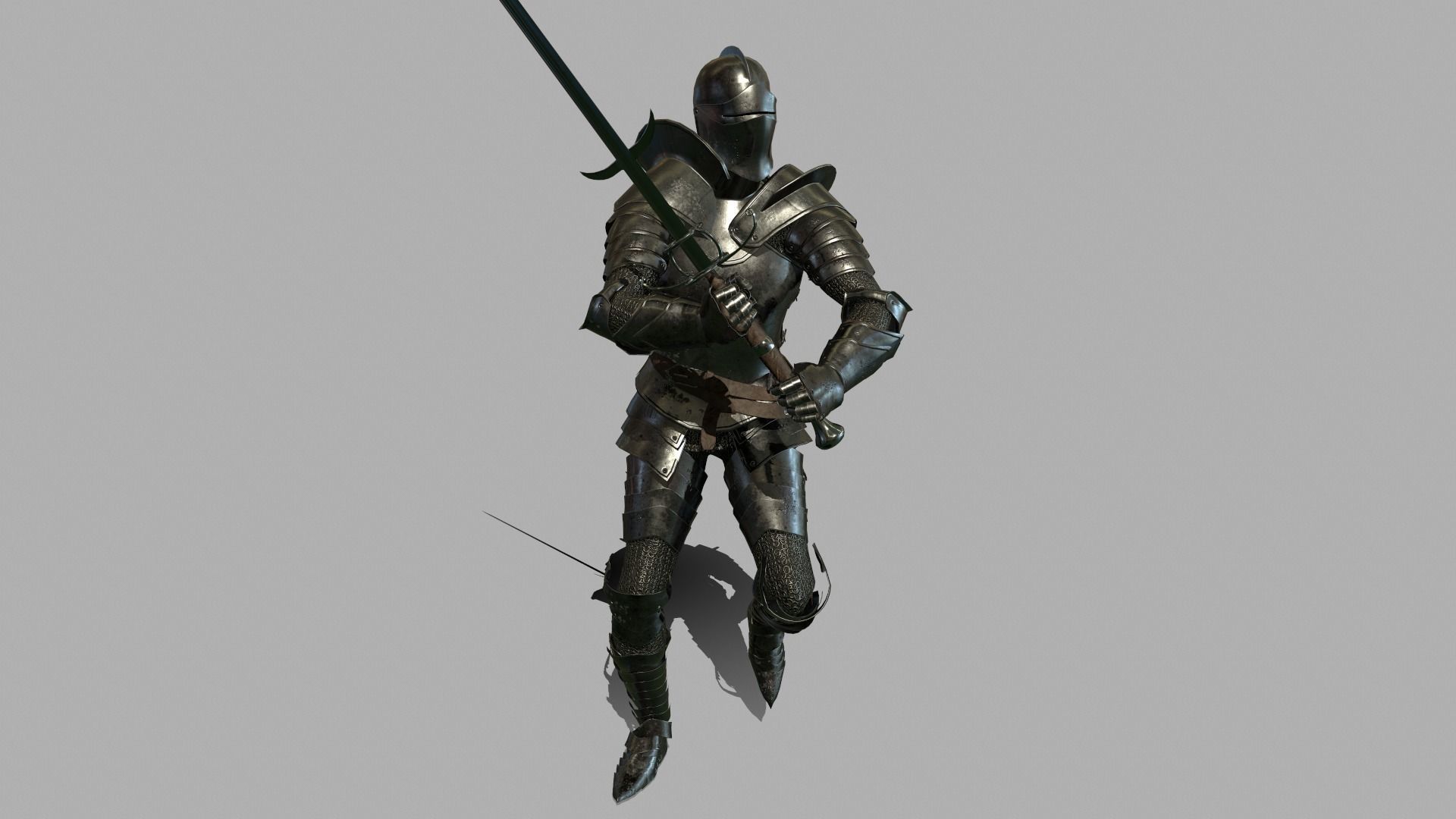 Knight in armor holding sword Low-poly 3D model_15