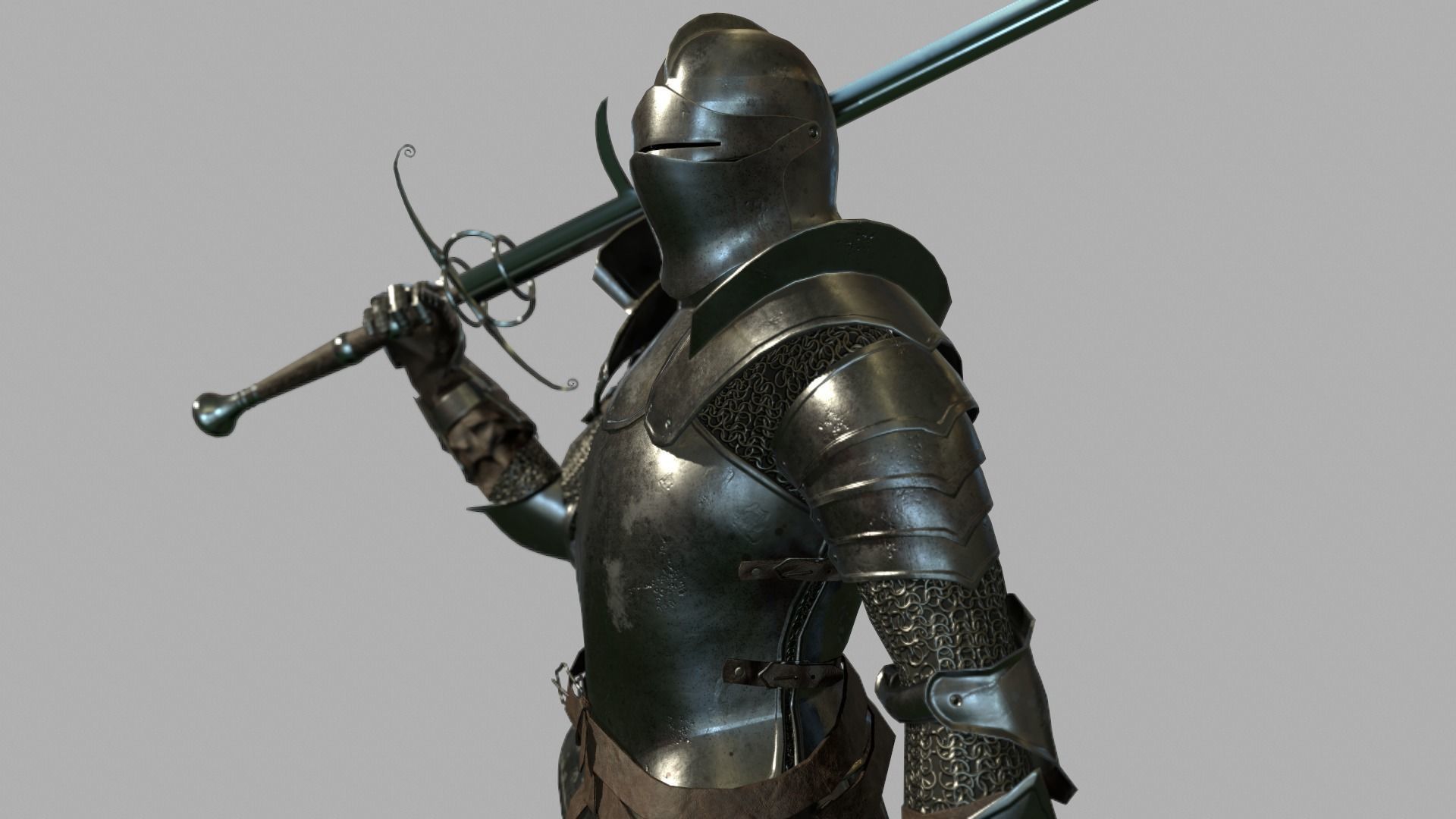 Knight in armor holding sword Low-poly 3D model_9