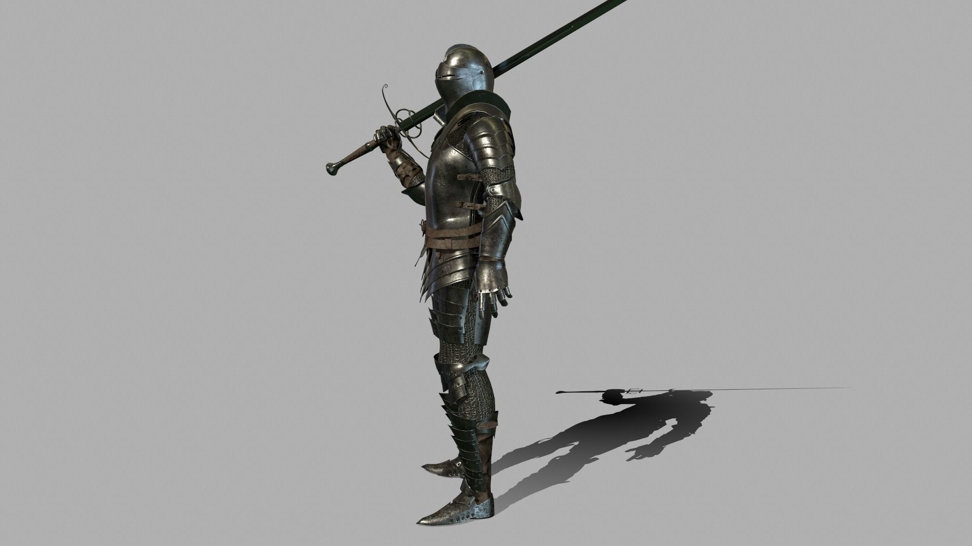 Knight in armor holding sword Low-poly 3D model_5