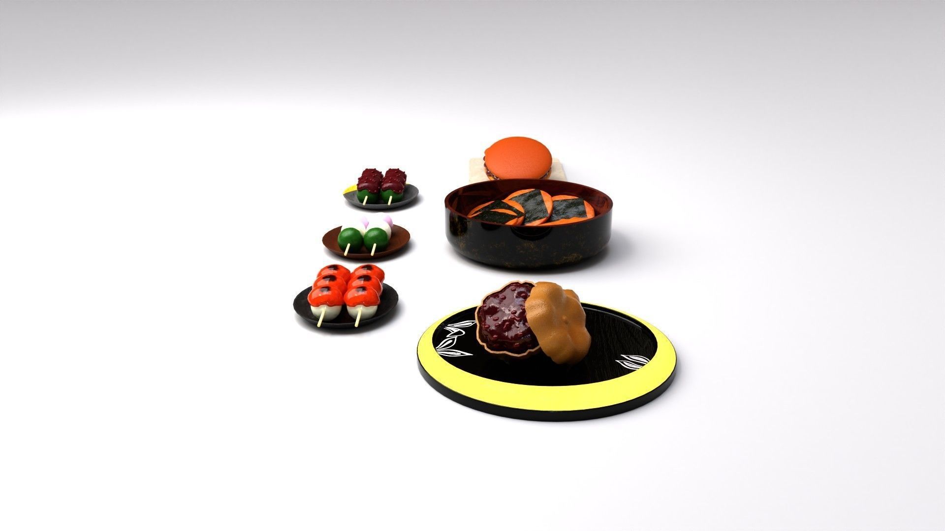 Japanese sweets set 3D model_2
