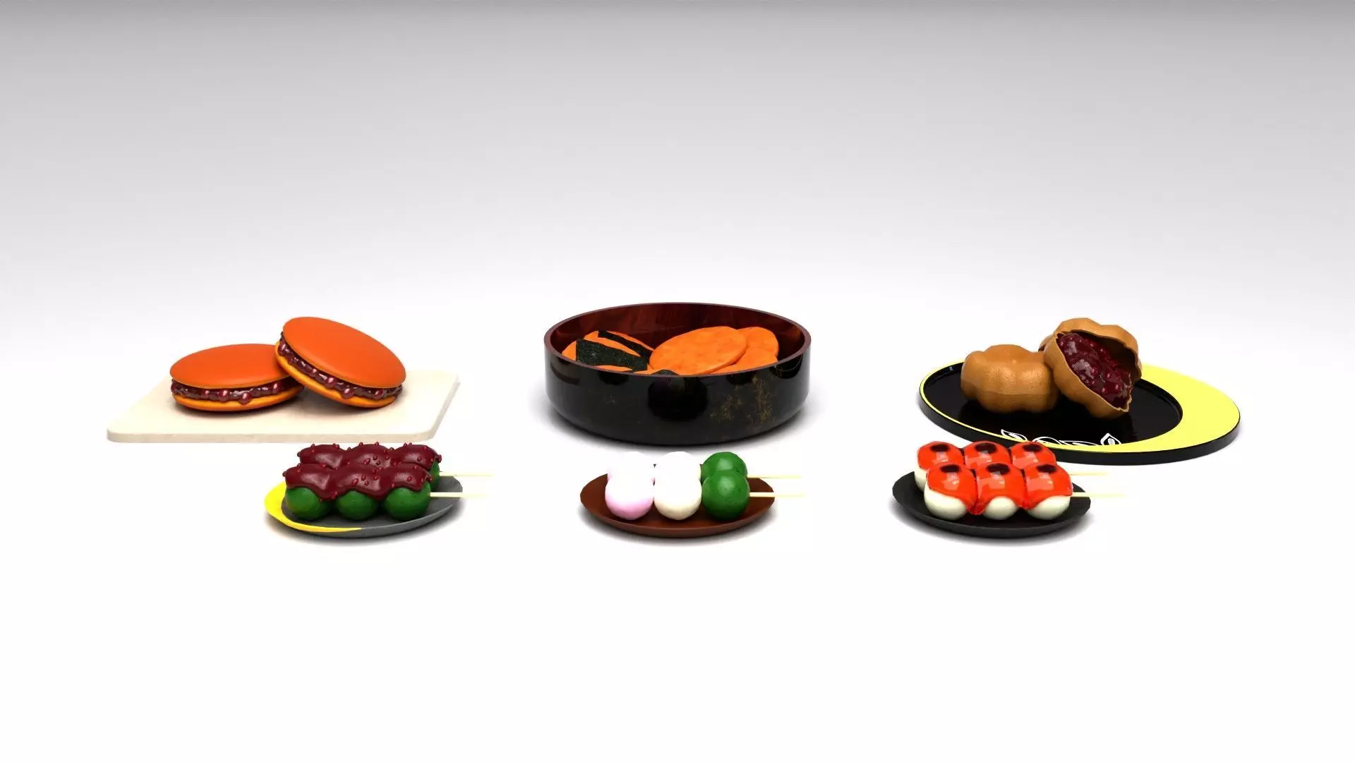 Japanese sweets set 3D model_0