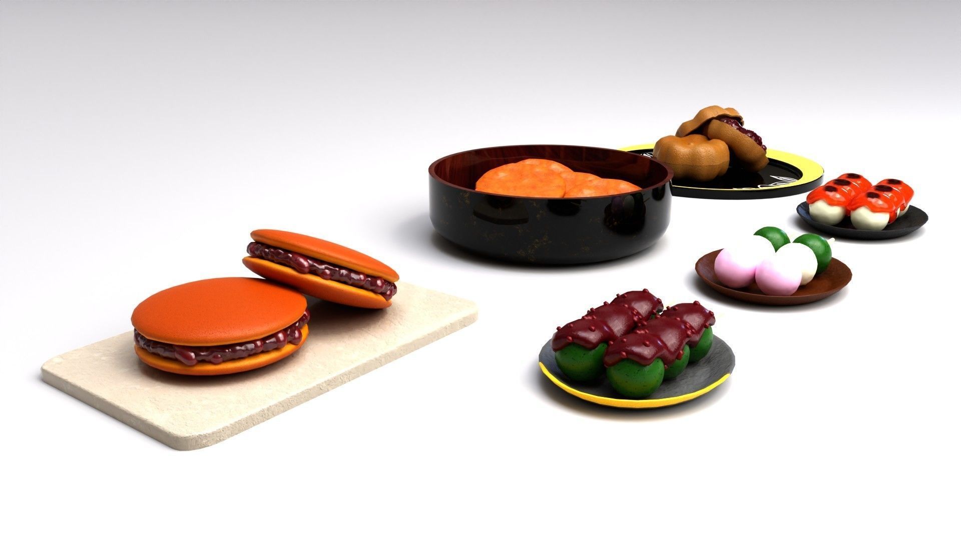 Japanese sweets set 3D model_4