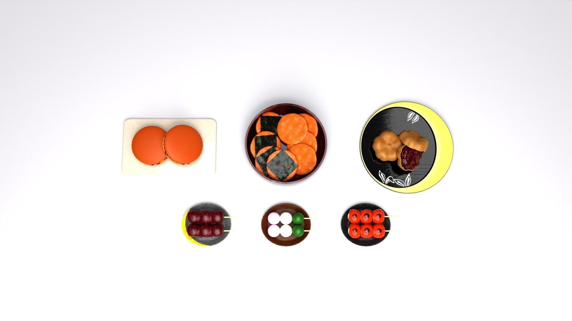 Japanese sweets set 3D model_1